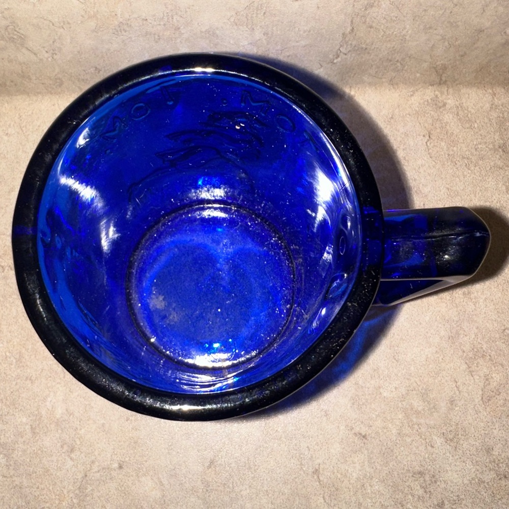 Humpty Dumpty & Tom Cobalt Blue Glass Mug Nursery Rhymes Vintage - Picture 2 of 5